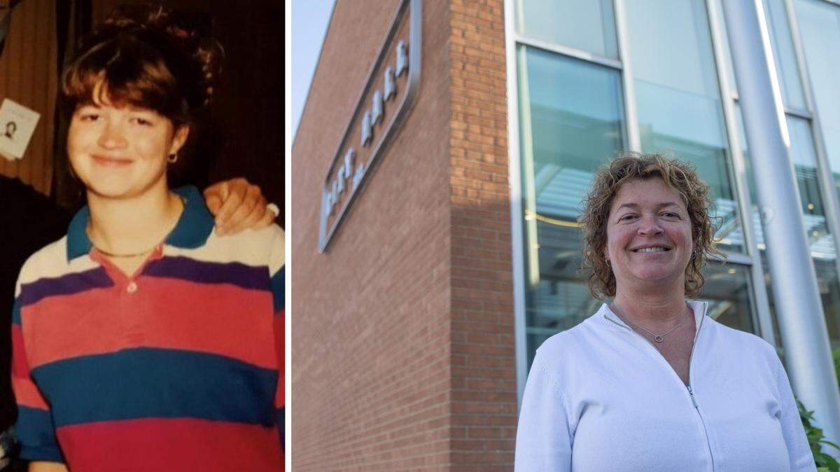 Jenny Gain Meyer is shown in the 1990s, when she was serving with AmeriCorps in the Franklin neighborhood of Belleville, and today as the city’s new mayor. She was sworn in on Wednesday.