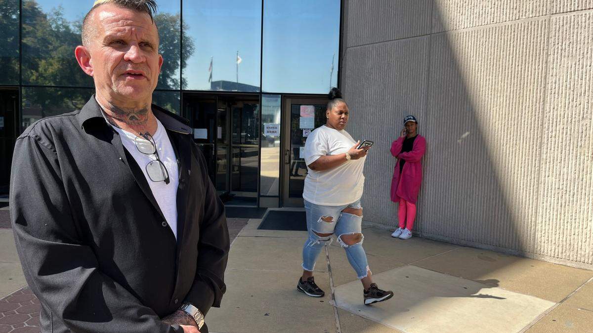 Robert Hamor discusses the murder case against his son, Bailey Hamor, who pleaded not guilty by reason of insanity on Thursday, outside the St. Clair County Courthouse in Belleville.
