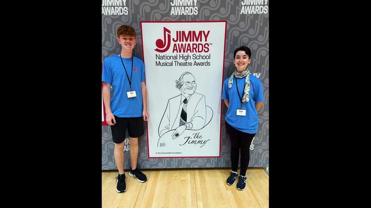 Will Kinsella and Theo Rickert arrive at rehearsal for The Jimmy Awards in New York City