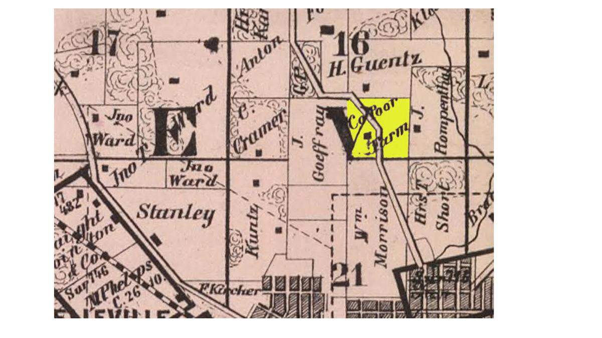 This 1863 map shows where St. Clair County Poor Farm and Hospital were located. Today, the property is divided between Melvin Price Memorial Park and the Specialized Living Center in Swansea.