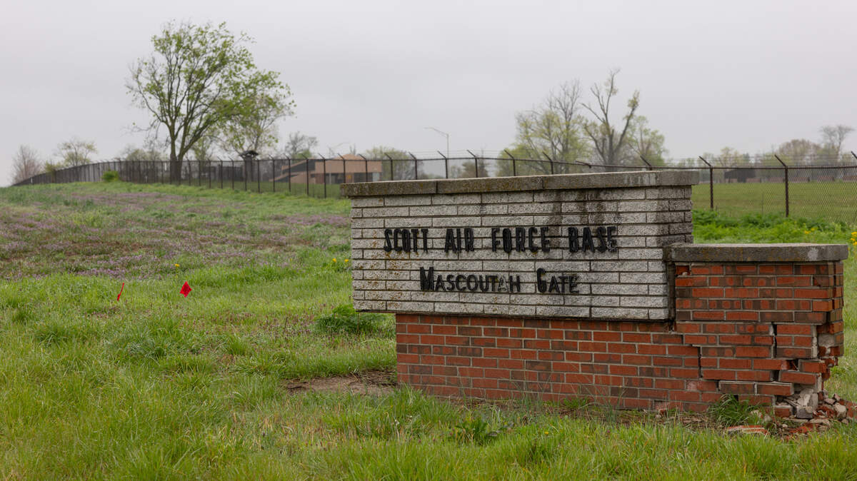 Outside of Scott Air Force Base’s Mascoutah Gate on April 10, 2024.