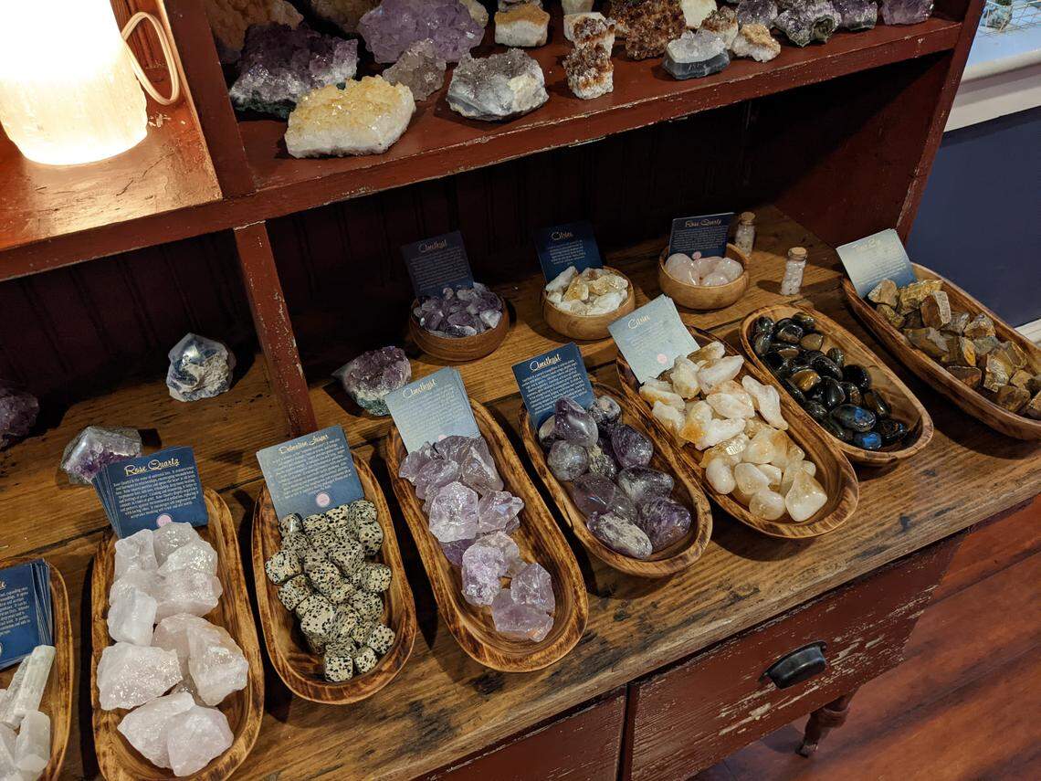 Some of the crystals available at Needful Things Boutique