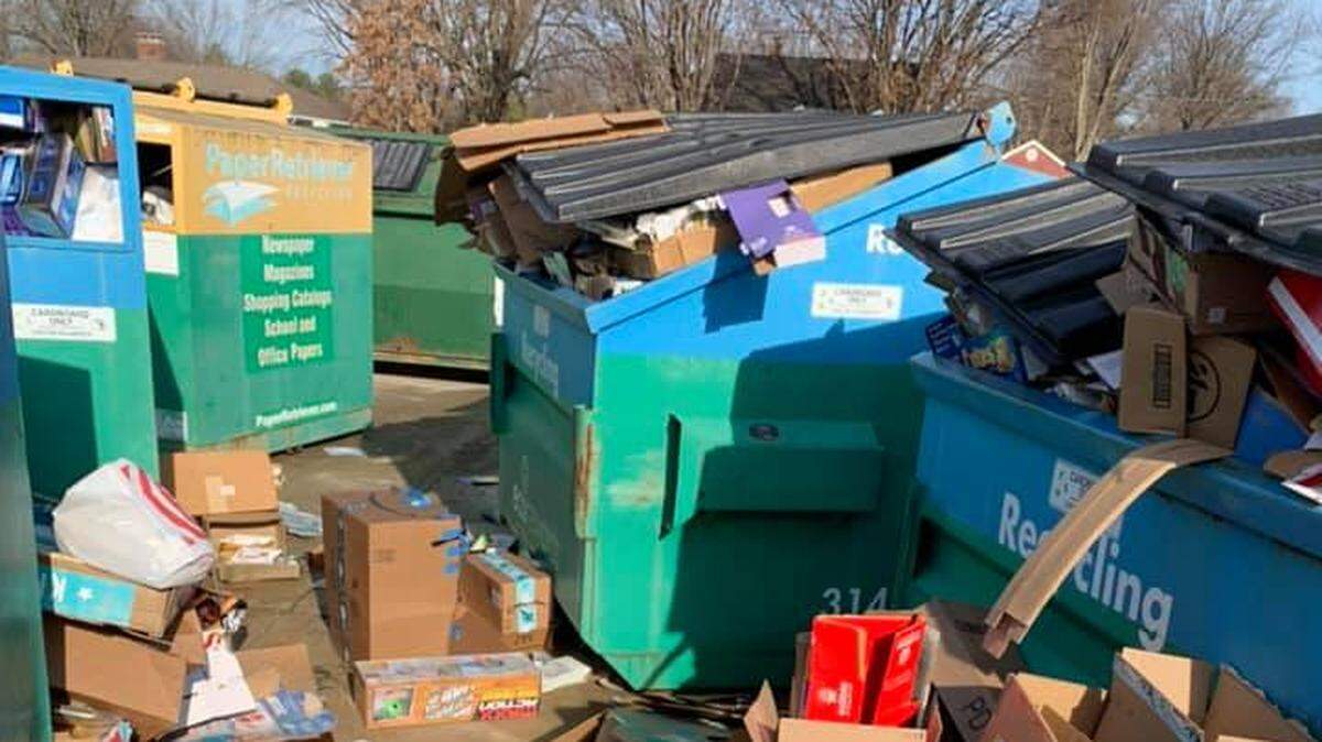 Trash overflows collection bins at the village of Freeburg recycling center. The center was forced to close due to a chronic infiltration of illegally dumped garbage.