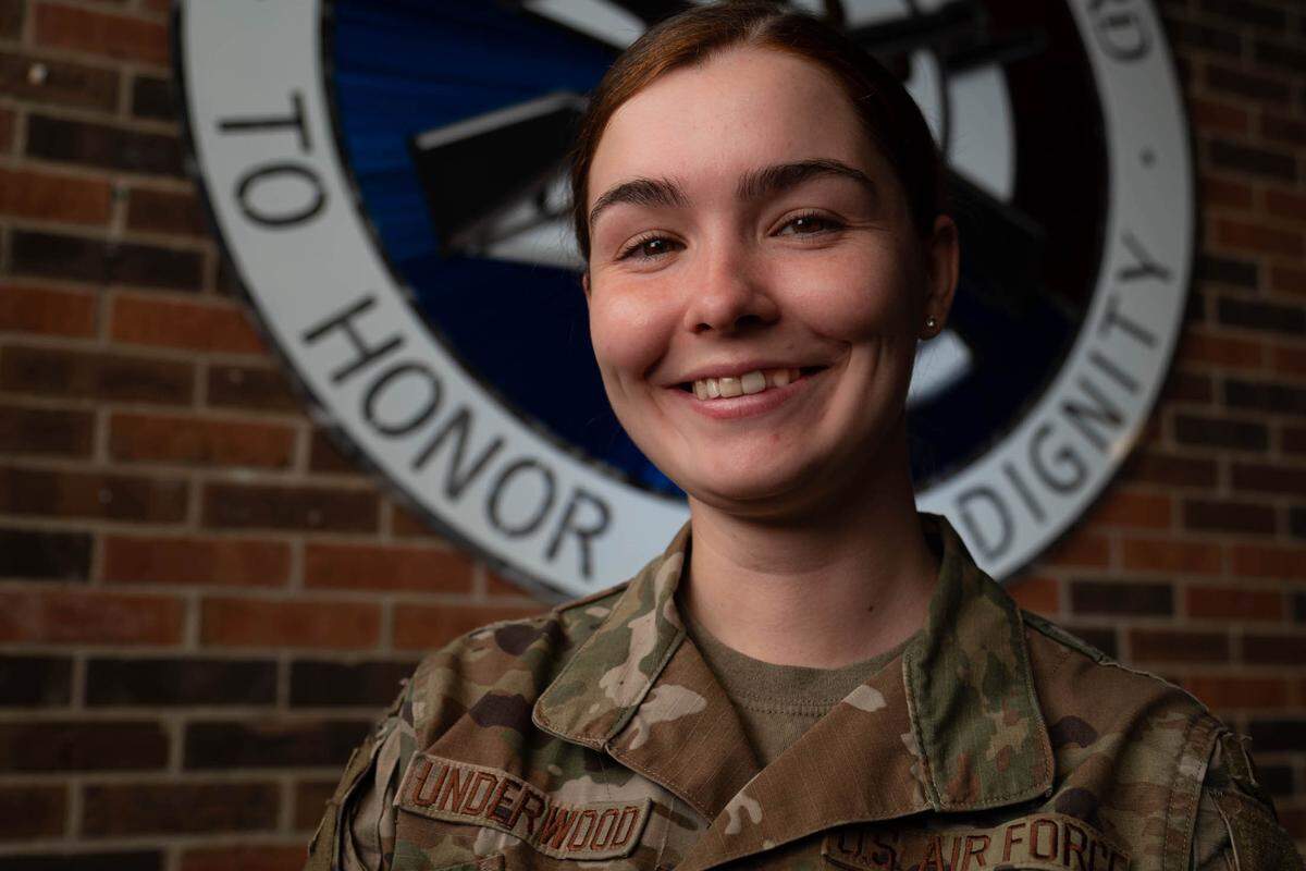 U.S. Air Force Senior Airman Miranda Underwood, 375th Medical Group pharmacy technician, poses for a photo on Scott Air Force Base. The photo was to highlight Underwood’s resilience growing up for women’s history month.