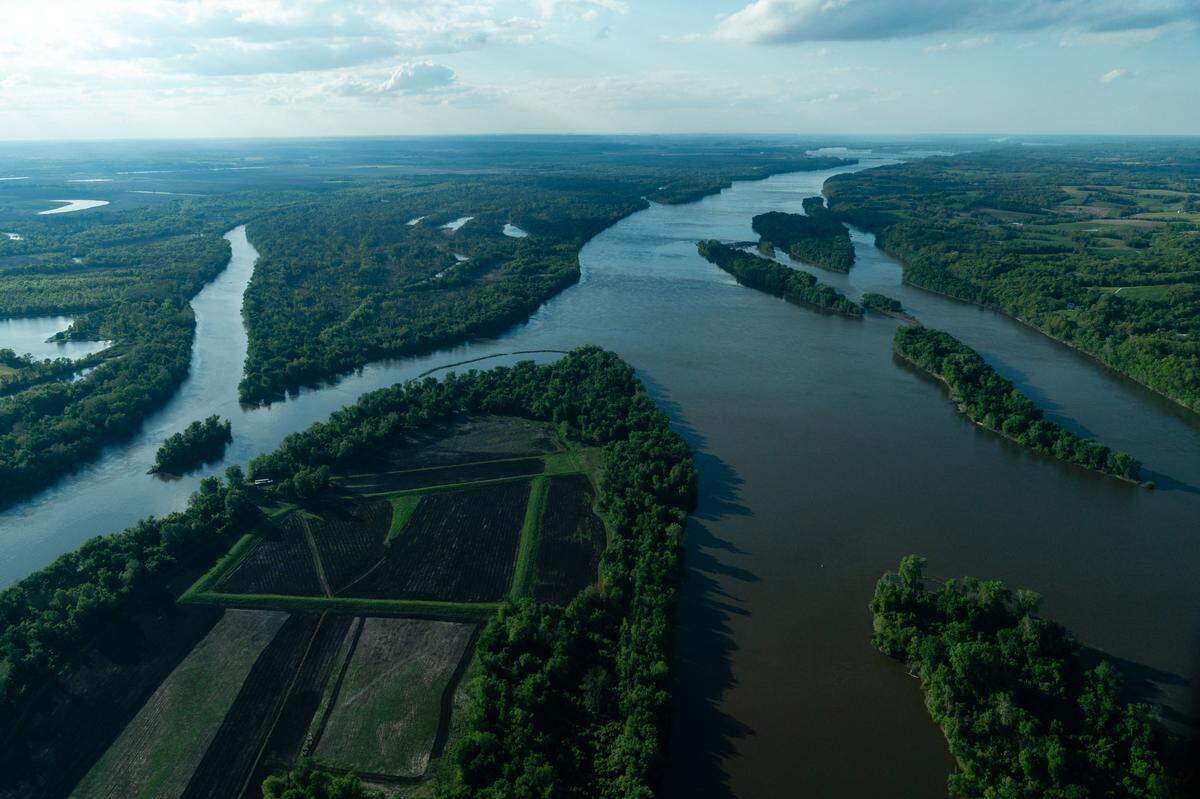 The Mississippi River seen during a Lighthawk flight on Wednesday, April 24, 2024, in Missouri.
