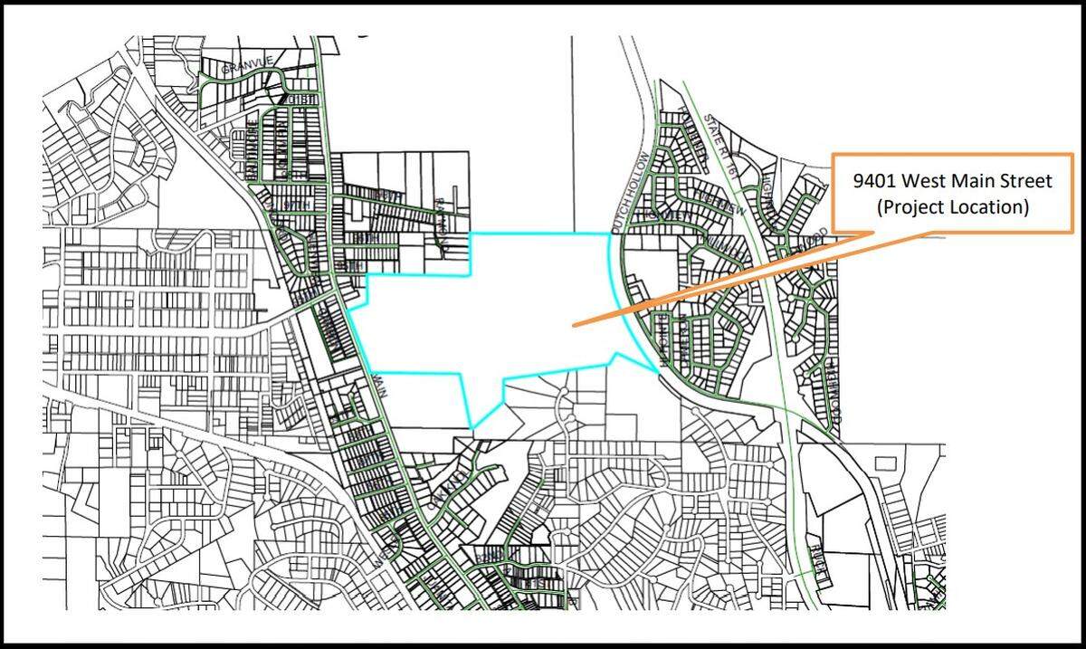 The turquoise line shows the border of Mount Hope Cemetery property, which the city of Belleville bought on Thursday. The orange arrow points to a 25-acre tract that officials plan to lease for a solar farm.