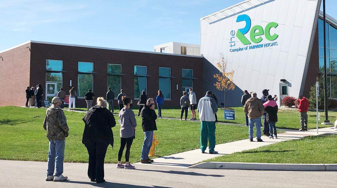 There was a line Monday afternoon to vote early at the Rec Complex of Fairview Heights. Polls will be open 6 a.m. to 7 p.m. on Tuesday. Mail-in ballot must be postmarked by Tuesday, Nov. 3 for it to be counted. You can put your mail-in ballot inside an official drop box until 7 p.m. Tuesday.