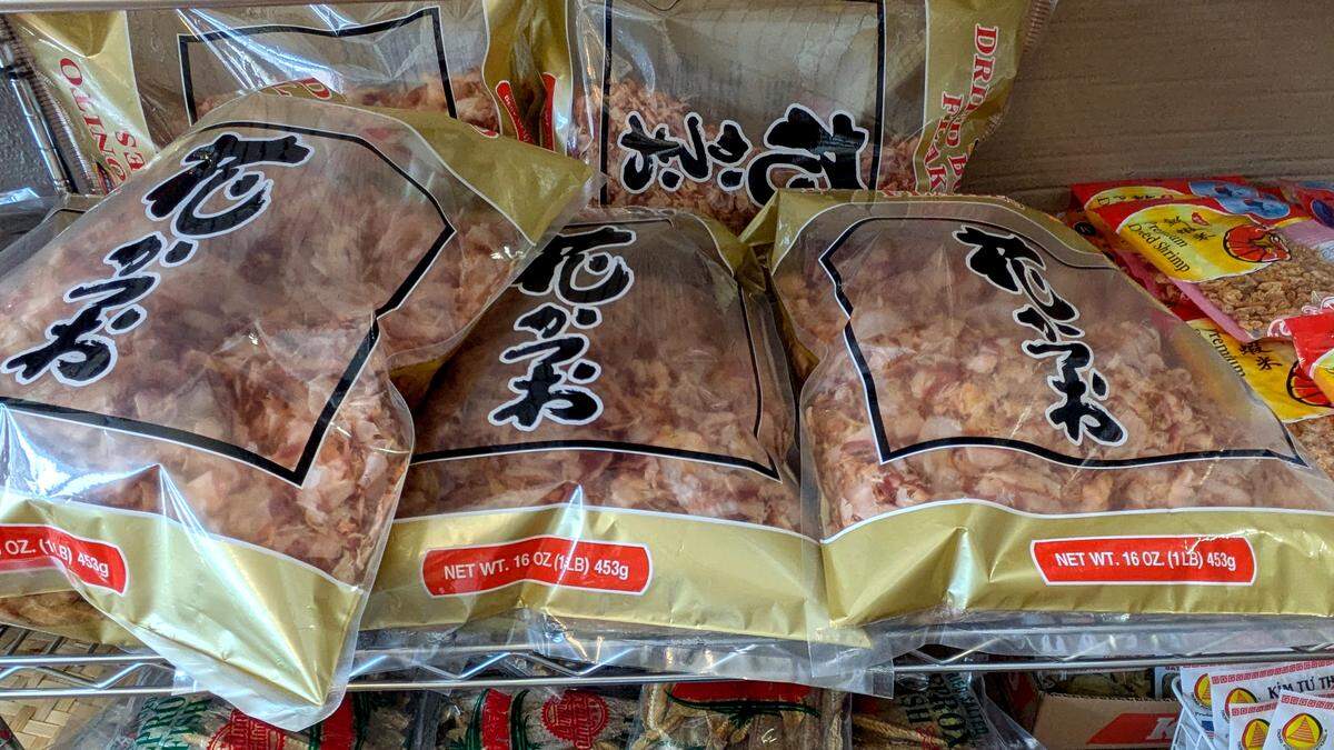 Bags of dried bonito (fish related to tuna) flakes