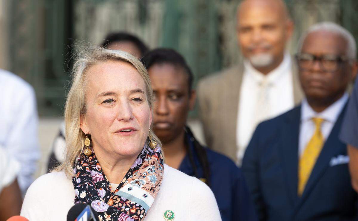 U.S. Rep. Nikki Budzinski speaks outside of the East St. Louis federal courthouse regarding the government shut down. “Right now,” Budzinski said, “this administration is trying to use the hardworking federal workers in this country as a marketing ship.”