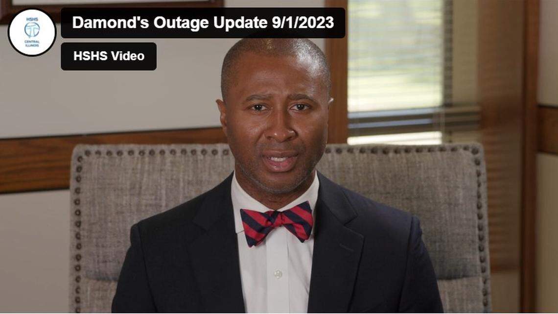 Damond Boatright, president and CEO of Hospital Sisters Health System, is shown in a screenshot from a video posted Friday in which he announced that HSHS had experienced a “cybersecurity incident.”