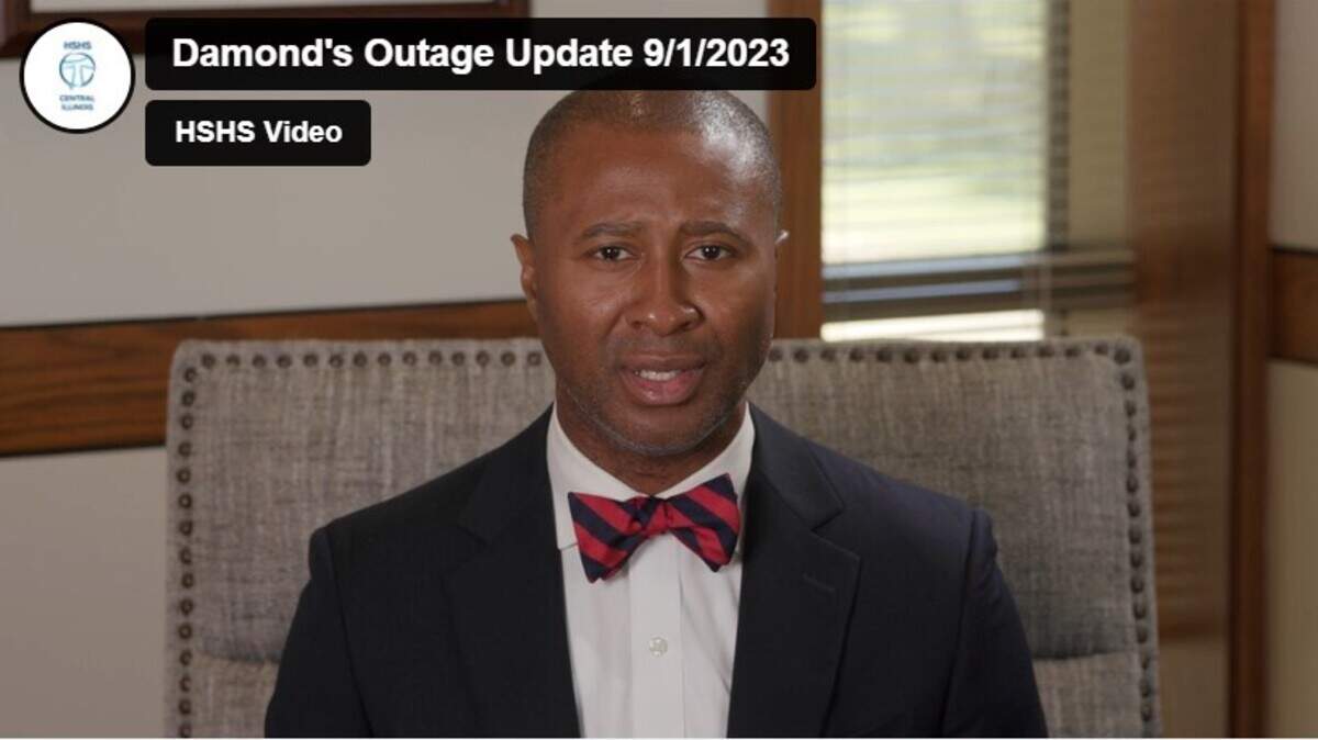 Damond Boatright, president and CEO of Hospital Sisters Health System, is shown in a screenshot from a video posted Friday in which he announced that HSHS had experienced a “cybersecurity incident.”