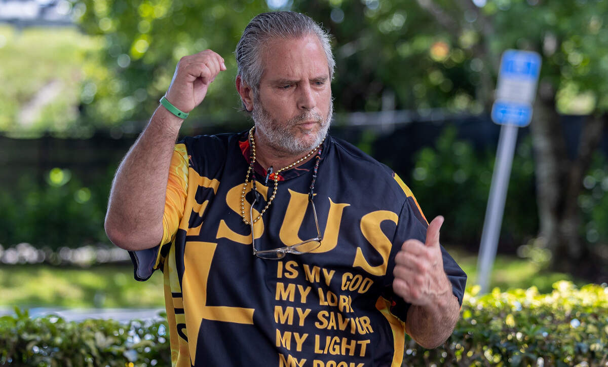 Alex De Pasos, 56, dances at Miami-Dade Homeless Trust Hideaway Bay in Cutler Bay, Fla., on Tuesday, June 30, 2026. De Pasos is approaching one year as a resident and will mark his personal anniversary in October.
