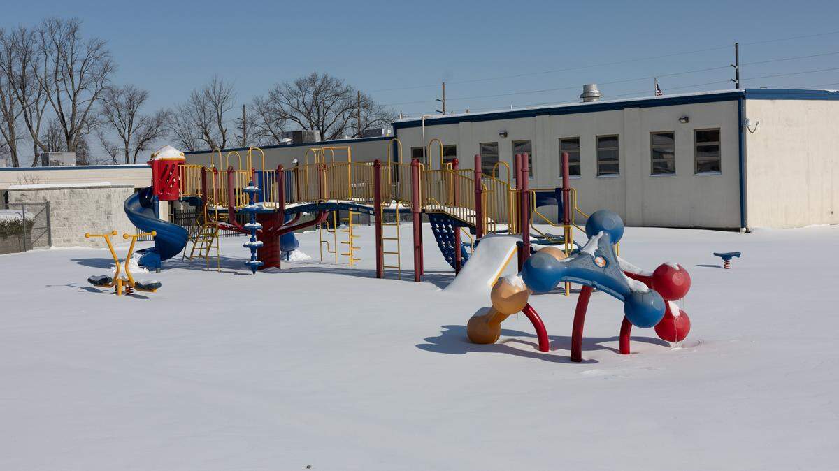 Snow accumulates in the playground of Dawn Elser Elementary School in O’Fallon in late January. Most of the snow from Winter Storm Fern has now melted, but the metro-east can’t rule out another snowstorm this season.