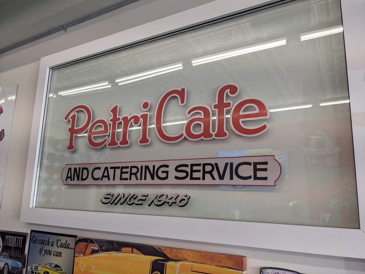 Part of the old window from the Petri Café is now a centerpiece at The Sugar Shack Café in Granite City.