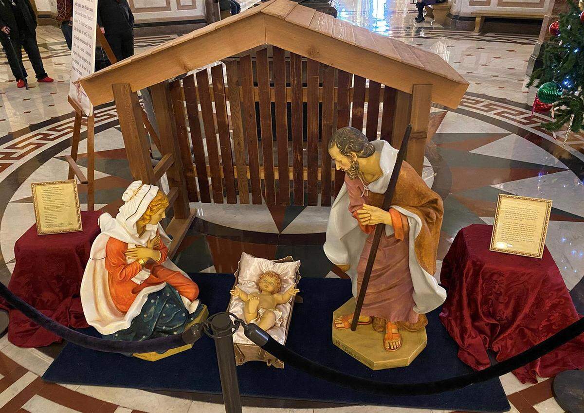 A Nativity scene is pictured on the Illinois Capitol rotunda. It has been placed there annually near Christmastime for the past 14 years.