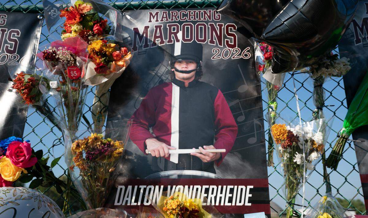 This shows a memorial to Dalton Vonderheide at Belleville West High School. The senior died in a crash on Monday.
