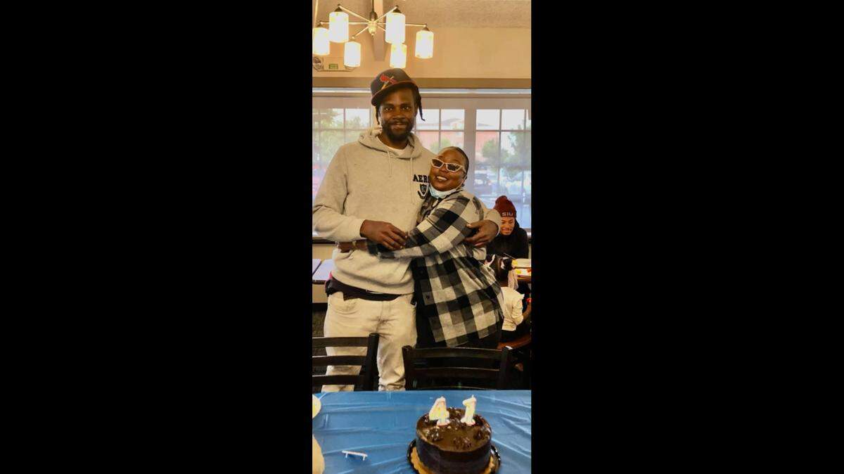 Terence LaShea is shown last year on his 41st birthday with his sister, Charline Byrd. LaShea was found dead of gunshot wounds on Friday in the 400 block of North 26th Street in East St. Louis.