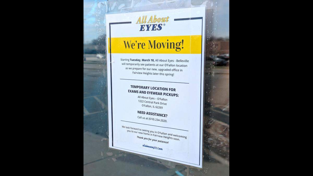 Moving notice posted at the vacant space at 5650 Belleville Crossing St. in Belleville