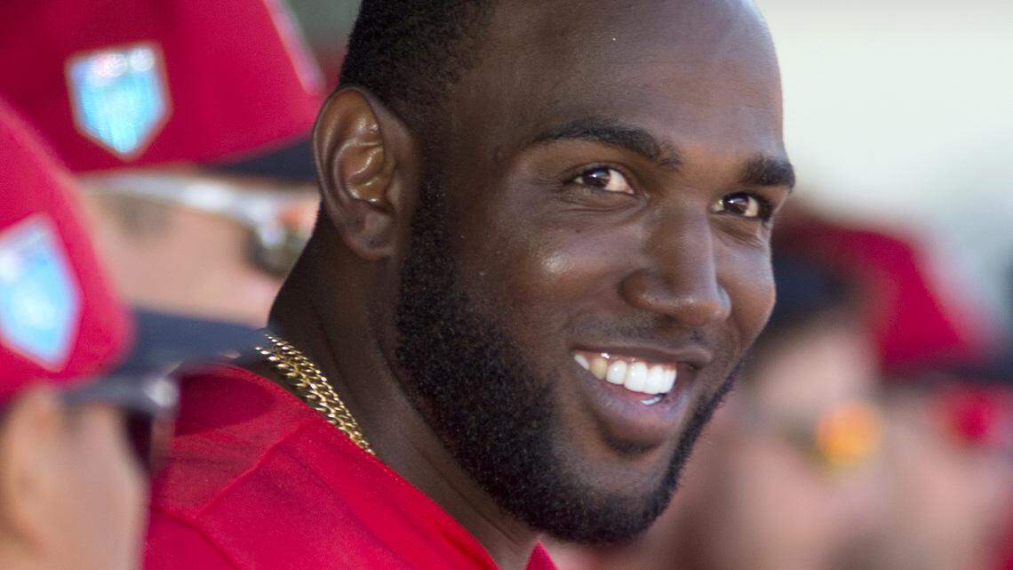 Marcell Ozuna, aquired in a trade with the Miami Marlins, has quickly become a favorite among fans at spring training and with his Cardinals teamates.