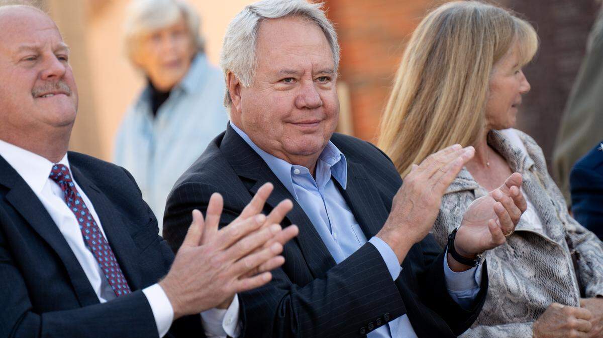 Illinois State Rep. Jay Hoffman, D-Swansea, claps during a Veterans Day ceremony on Monday, Nov. 11, 2024, in downtown Belleville, Ill. 