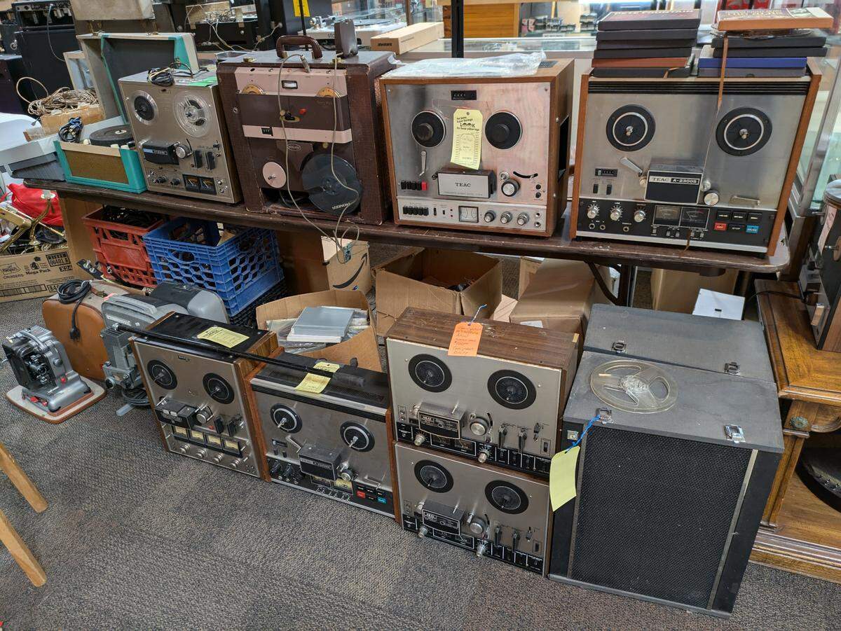 Reel-to-reel tape players at Swing City Music
