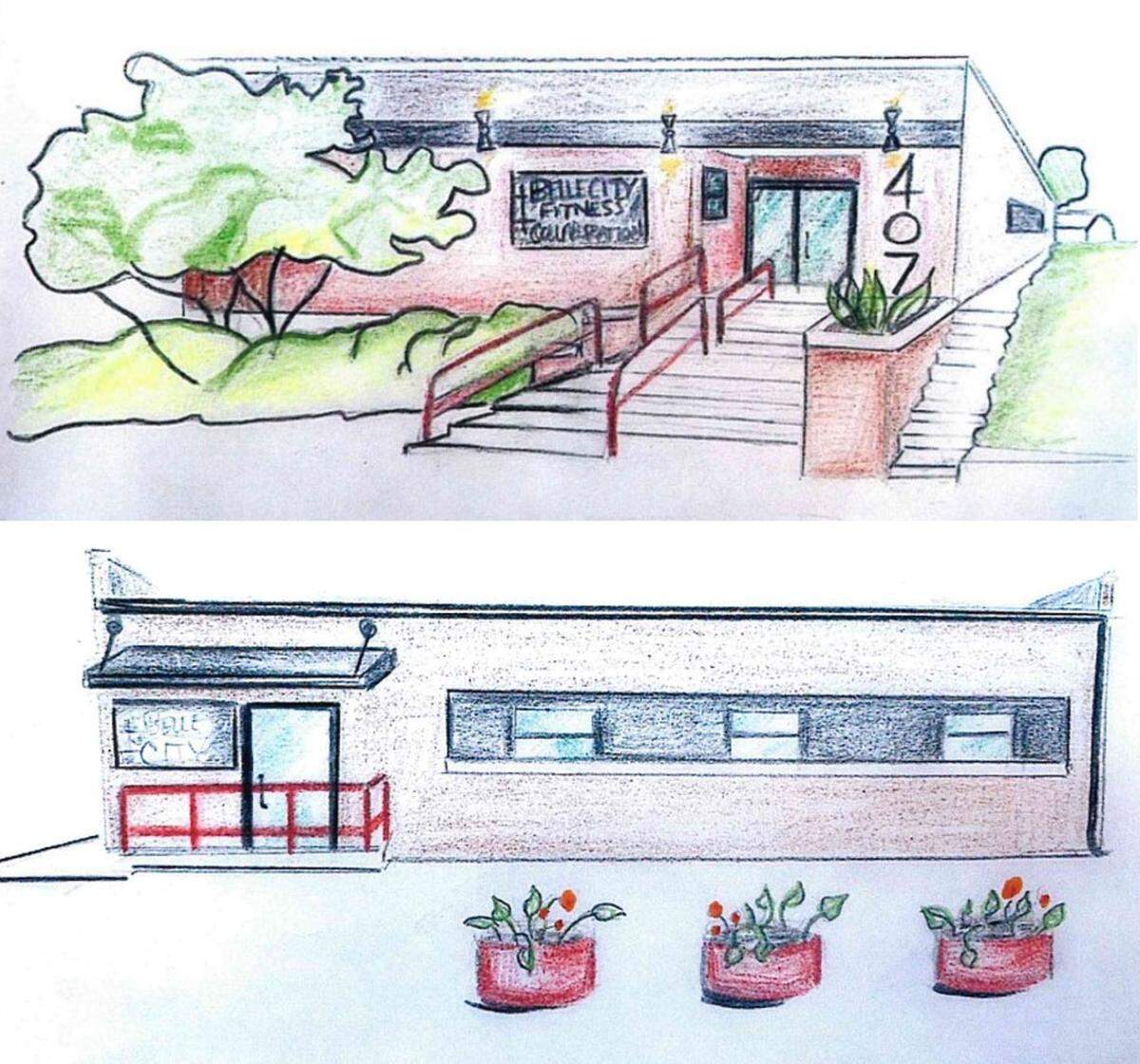 This artist rendering shows what the city-owned building at 407 E. Lincoln St. in Belleville might look like if Andria Powell moved in her business, Belle City Fitness Collaboration.