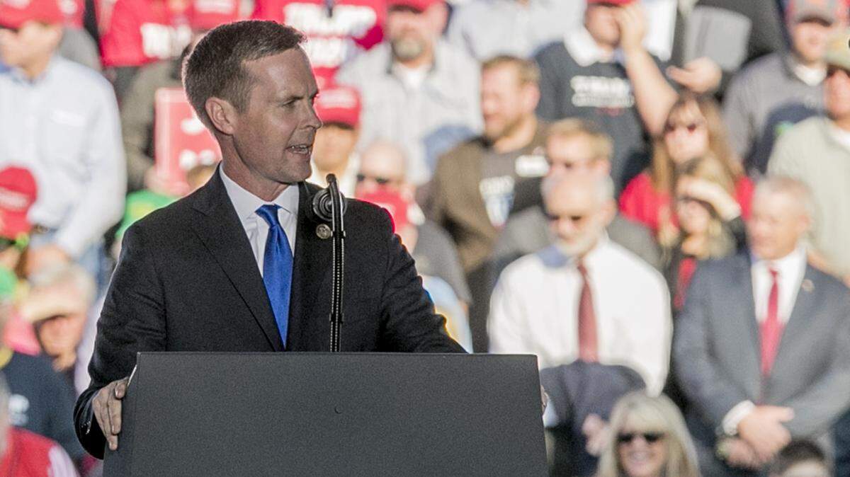 U.S. Rep. Rodney Davis speaks during a President Donald Trump rally in Murphysboro in 2018.