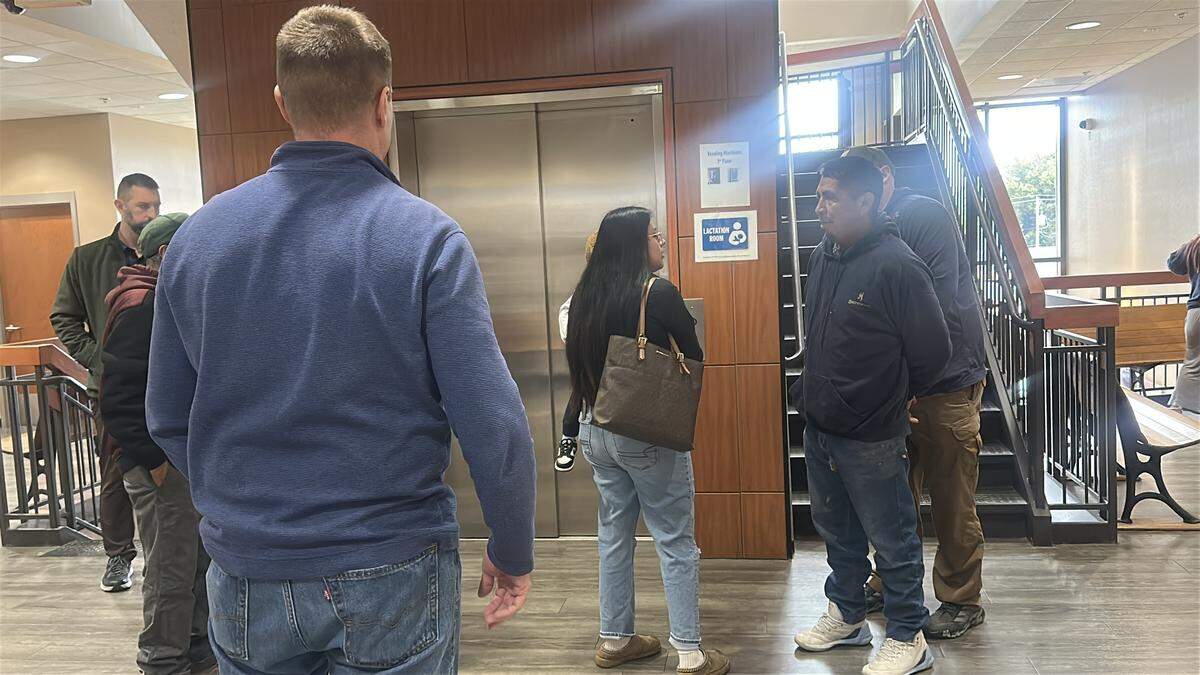 Jose Jeronimo Guardian, 48, was detained for deportation at the Clinton County Courthouse, 850 Fairfax St., in Carlyle, Illinois, on Monday, October 27, 2025. Men who arrested Guardian declined to identify themselves and took him out of the courthouse in handcuffs to an unmarked Dodge Durango. Guardian is undocumented and was attempting to go to a court date for charges unrelated to his immigration status.