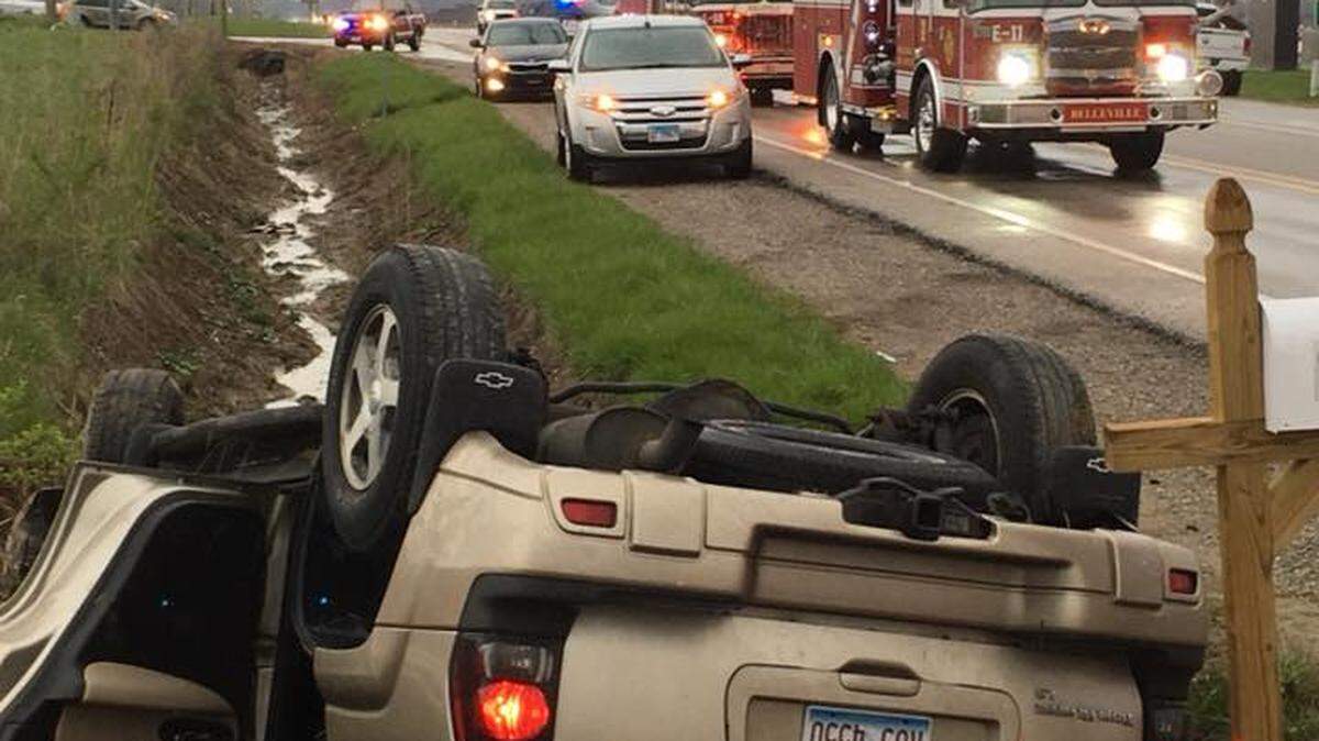 The Belleville Fire Department responded to a car that had flipped into a ditch Sunday night.