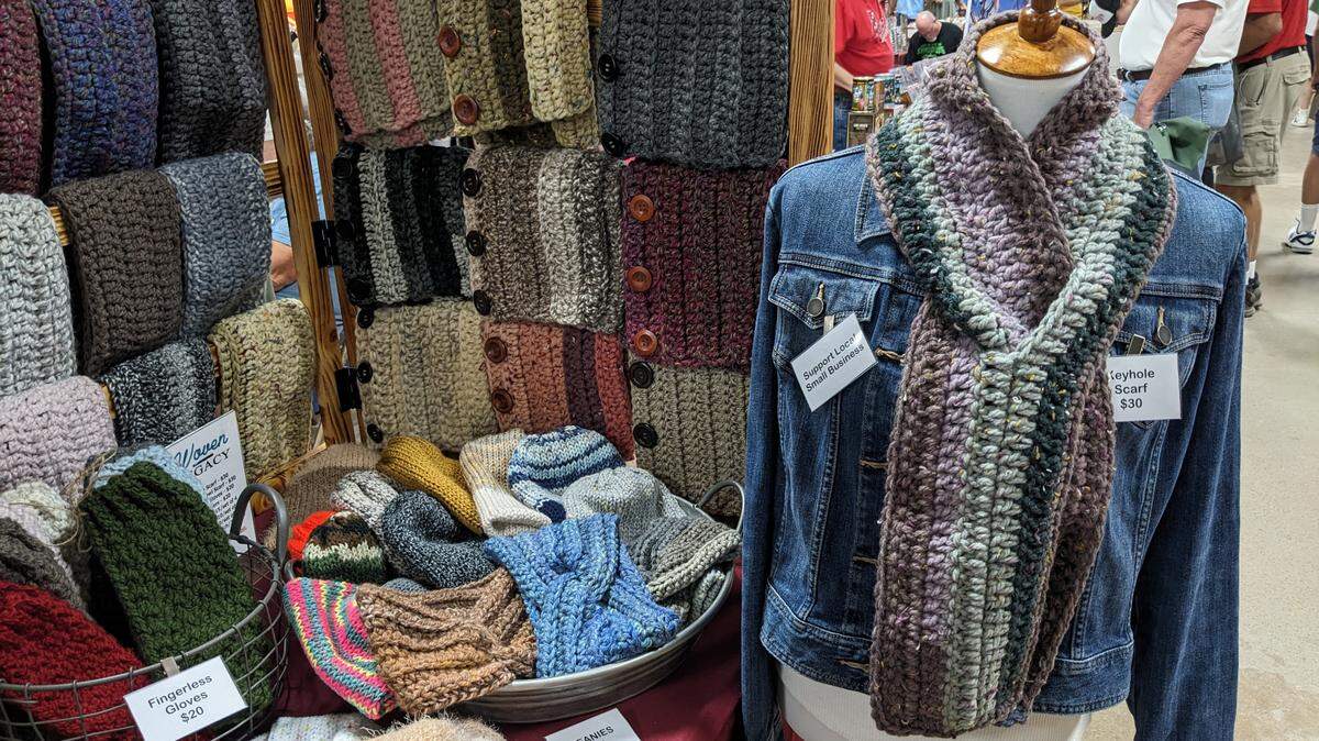 Woven Legacy owner Patty Barbachem crochets scarves, hats, accessories and items for the home. She is one of the many vendors that will be at the Craft and Vendor Show at Belleville’s Belle-Clair Fairgrounds Sept. 9-10.