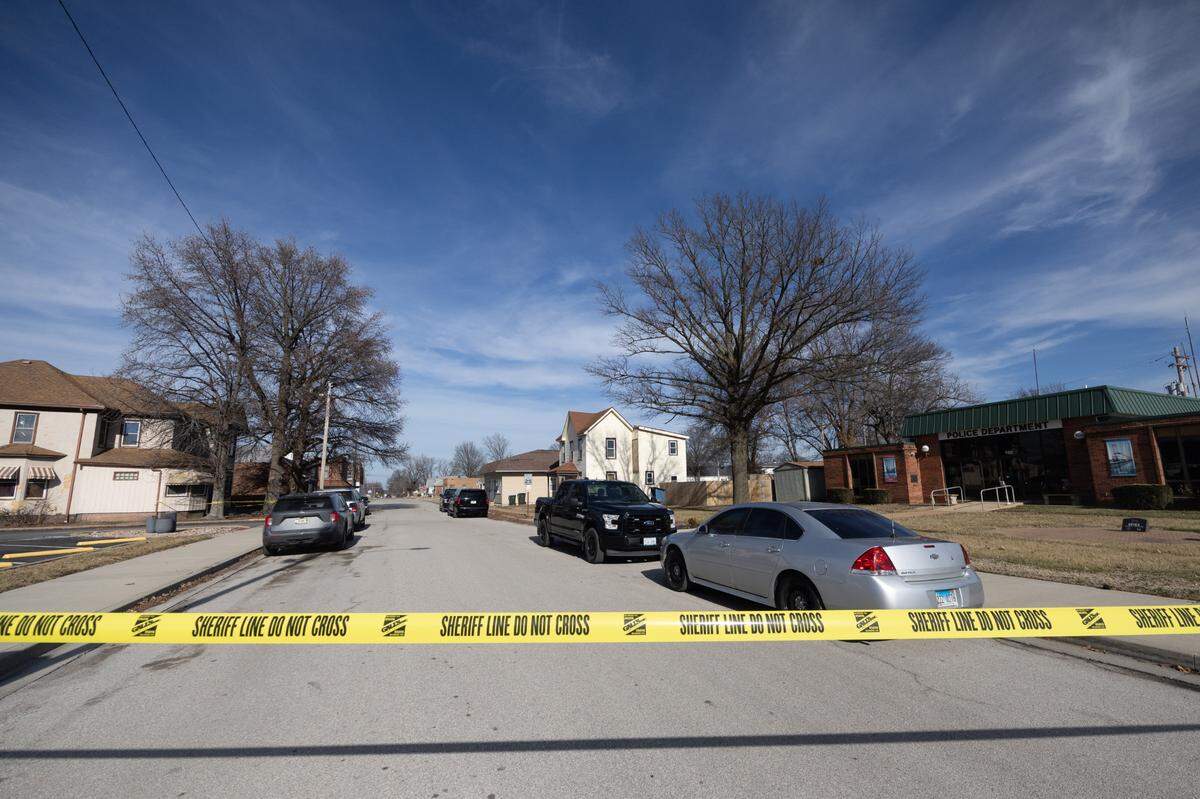 At the scene of a shooting that happened directly across from a police station along North Second Street in Dupo on Feb. 3, 2025.
