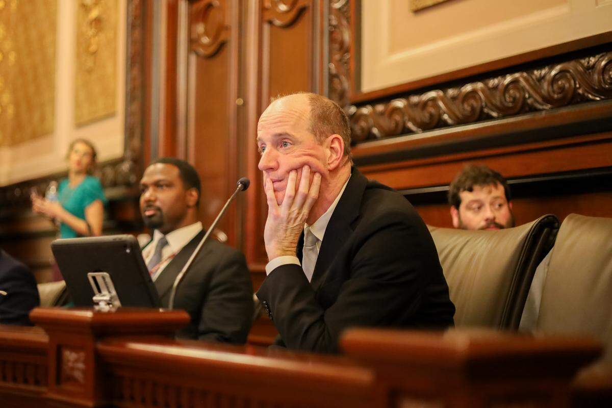 Sen. Bill Cunningham, D-Chicago, listens during a legislative committee hearing last year. (Capitol News Illinois photo by Andrew Adams)