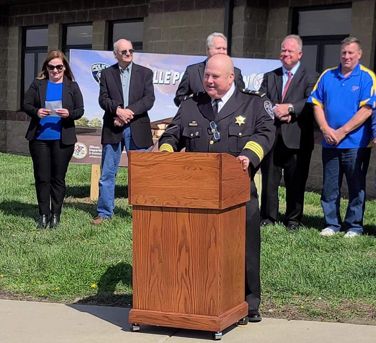 The village of Caseyville marked the beginning of construction on its new police station with a groundbreaking ceremony on Friday, March 31, 2023.  Police Chief Tom Coppotelli was one of the speakers at the event.