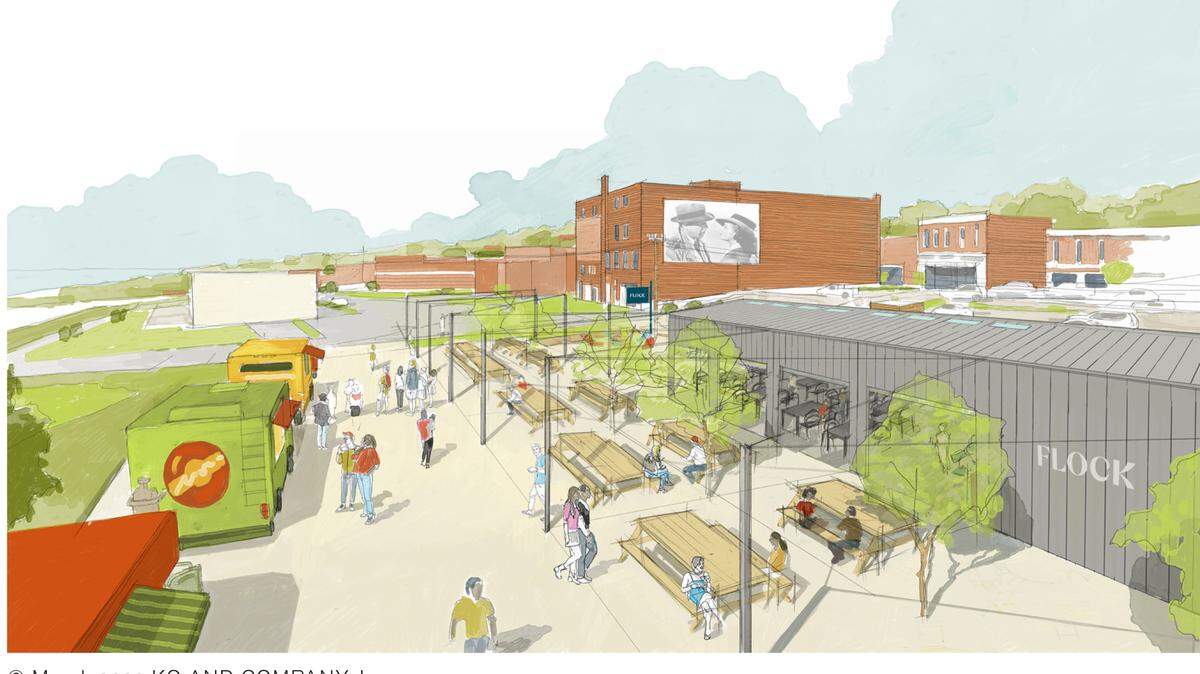 Artists rendering of Flock, Alton’s new food truck park