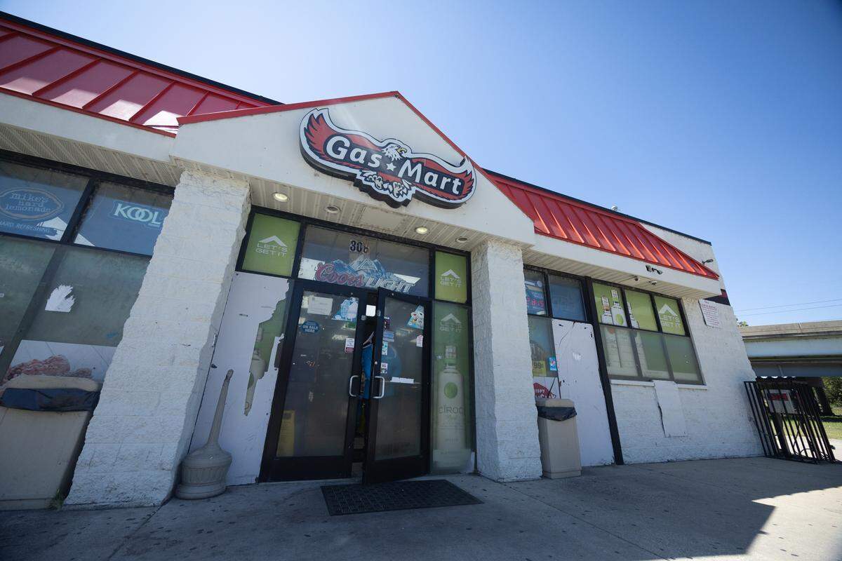 Outside of Gas Mart at 306 E. Broadway in East St. Louis, where someone bought an Illinois Lotto ticket worth $14.6 million.