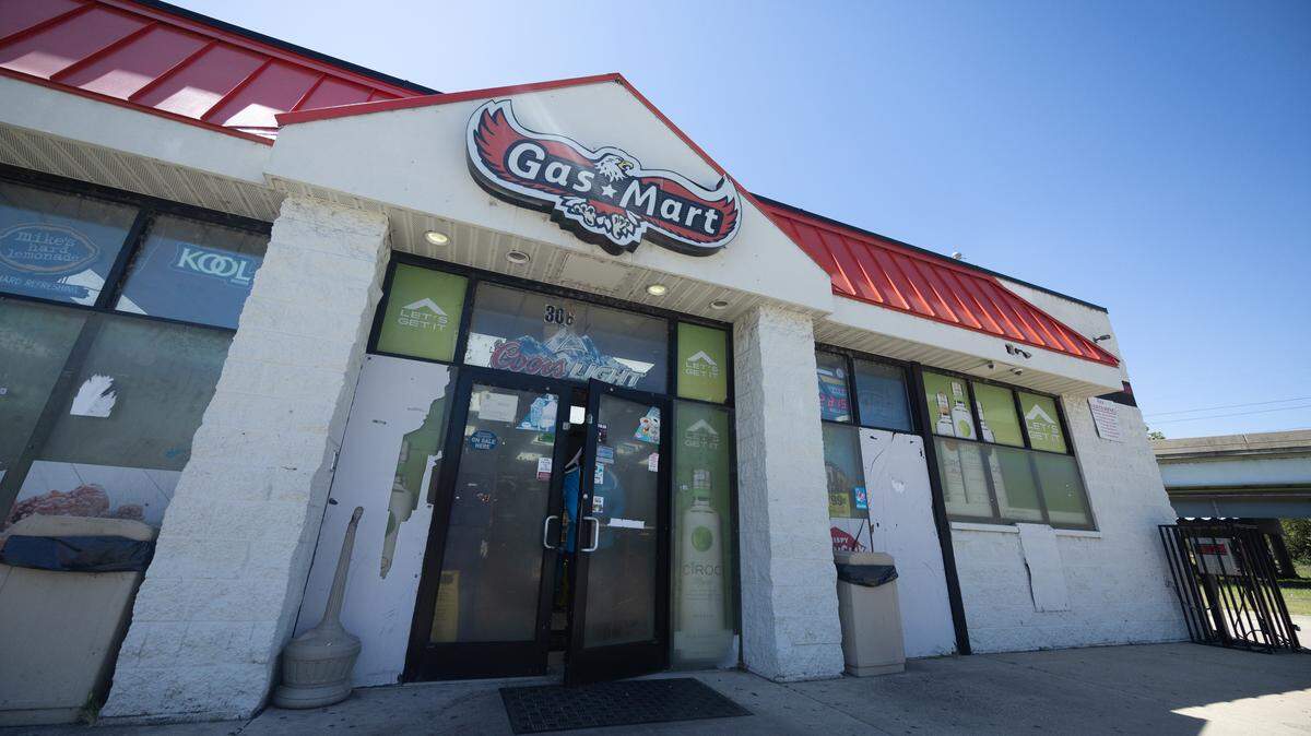 Outside of Gas Mart at 306 E. Broadway in East St. Louis, where someone bought an Illinois Lotto ticket worth $14.6 million. The drawing was Monday.