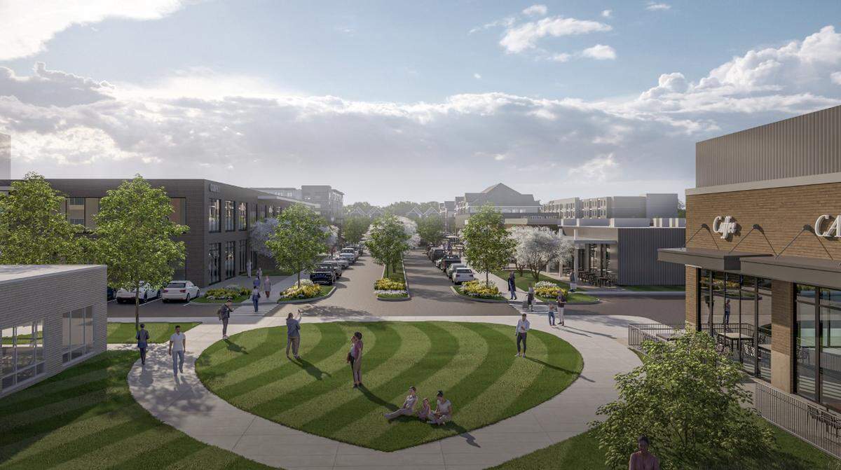 The development will include plazas and gathering spaces. One Plaza will have an underground pedestrian tunnel leading directly to the O’Fallon Family Sports Park.