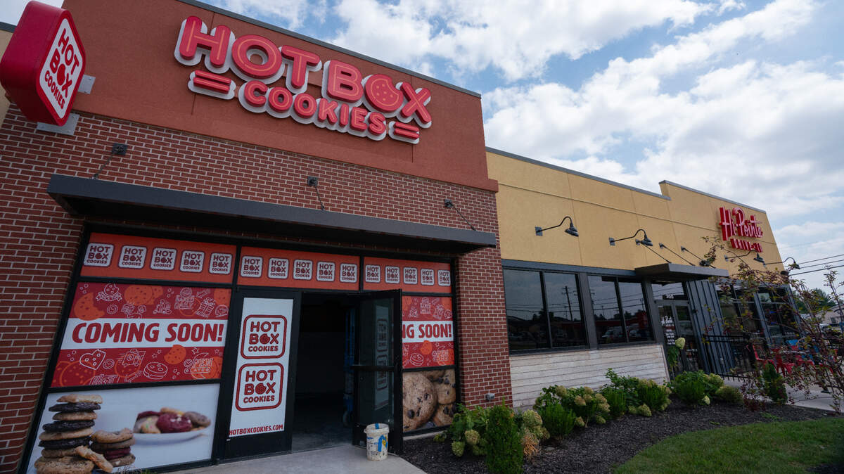 The outside of Hot Box Cookies in O’Fallon, Ill. on Sept. 7, 2023. The cookie chain opens Friday, Oct. 20, and is located at 630 W. Highway 50, between a Vapex Smoke Shop and Hi-Pointe Drive-In.