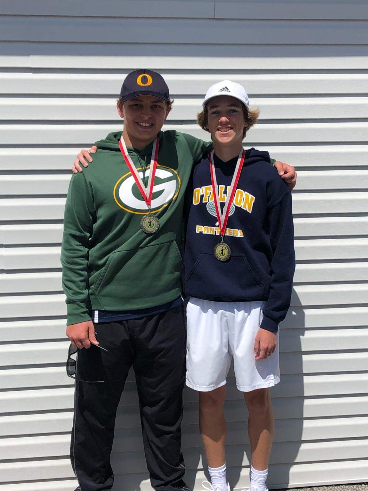 O’Fallon’s No. 1, No. 2 and No. 3 doubles teams won their flights at the Robert Logan Memorial Doubles Tournament in Alton. As a team, the Panthers placed second and were three points behind Dunlap, which finished first. Pictured are the No. 3 doubles team of Cameron Woll and Rowen Brunner, who captured first place.