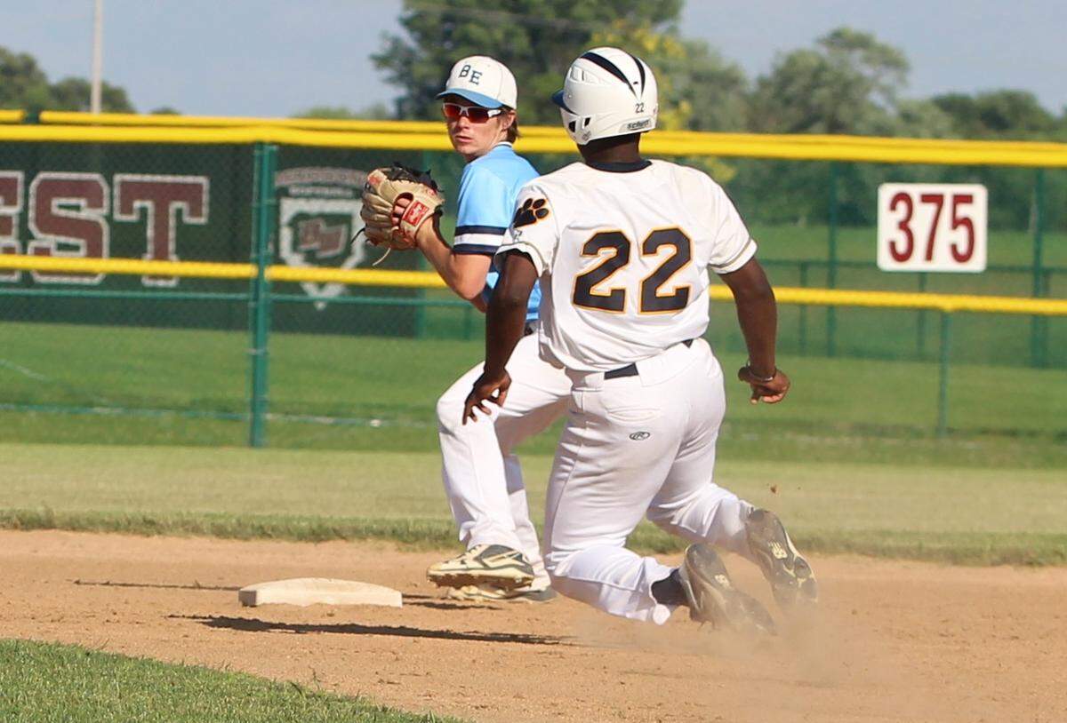 Belleville East shortstop Hunter Davis attempts to complete a double play around a slide from O'Fallon junior Wes Collins during the class 4A sectional semifinal Wednesday.