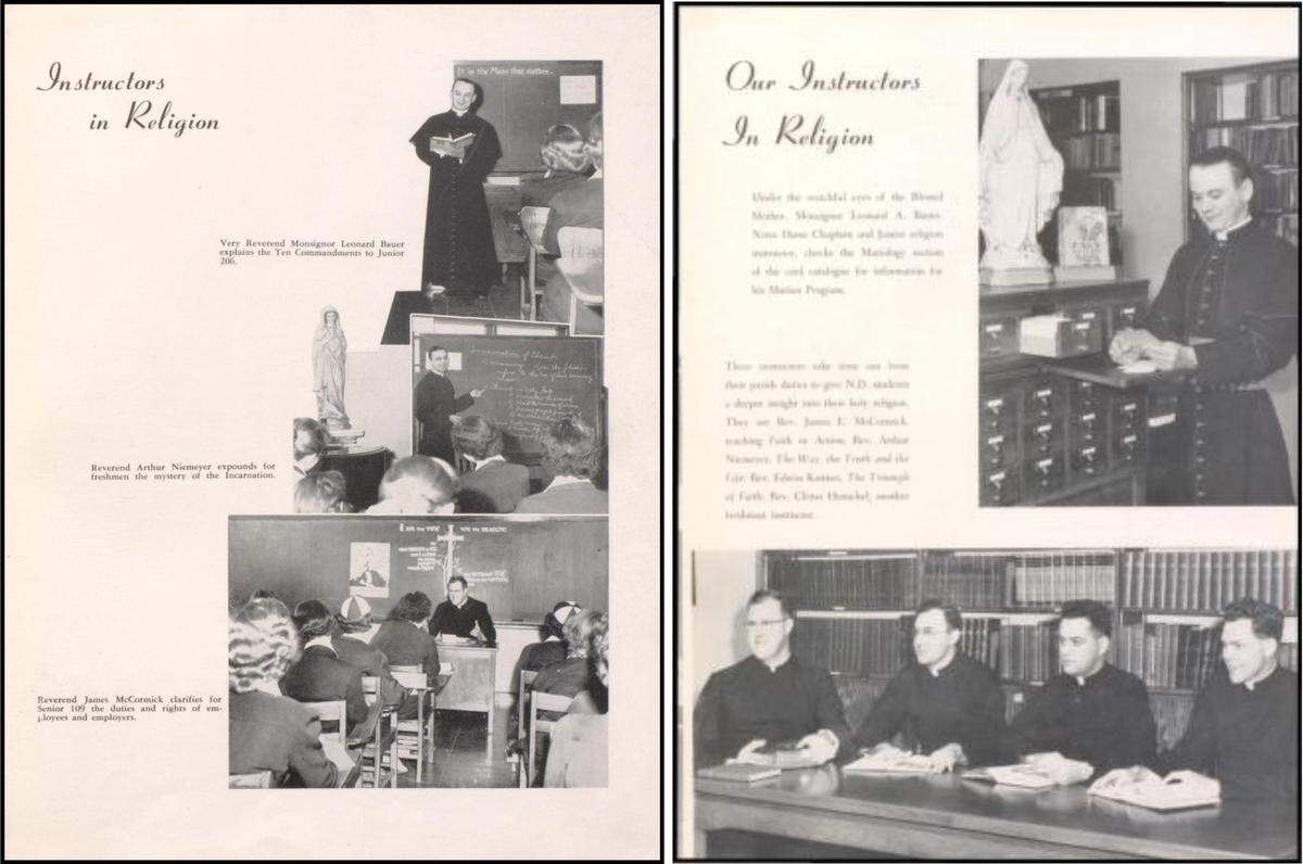 The Rev. Arthur W. Niemeyer taught religion at the former Belleville Academy of Notre Dame High School in the 1950s. He’s shown in the 1953 yearbook, left page center photo, and 1954 yearbook, right page bottom.