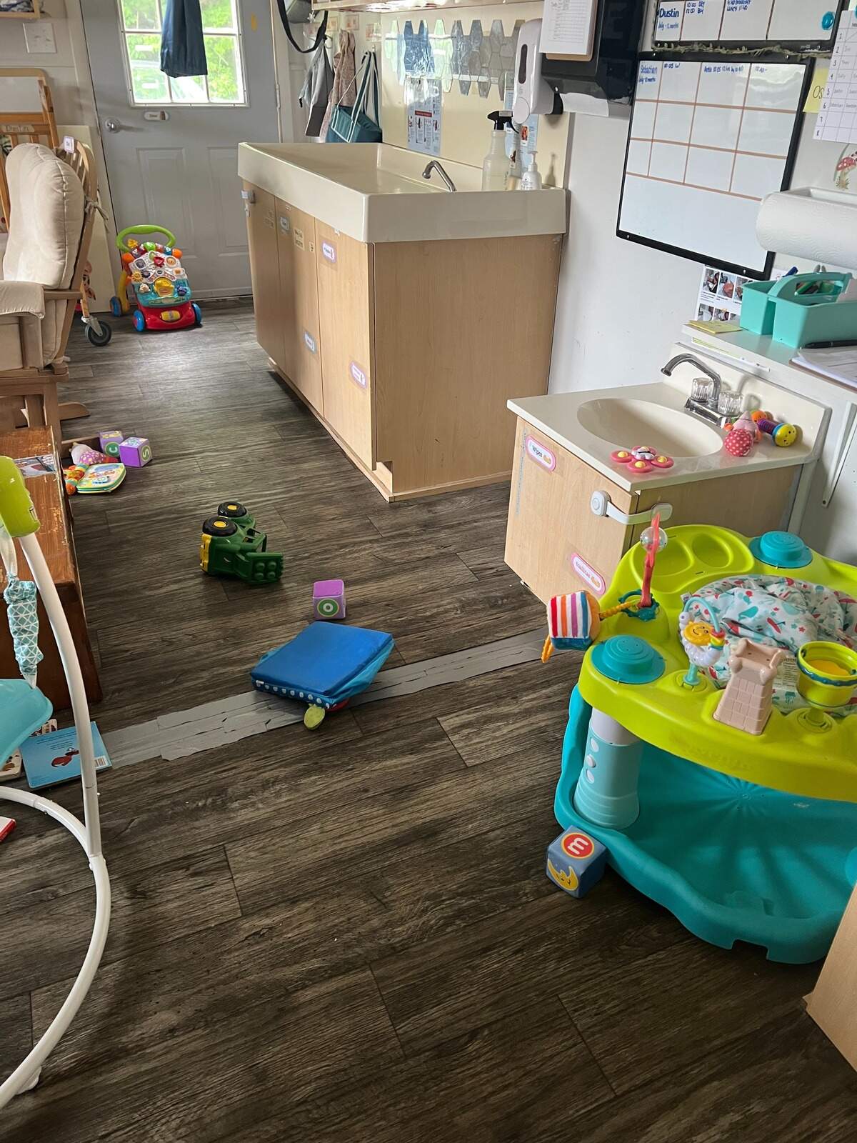 When the remnants of Hurricane Helene hit Boone, North Carolina, rain affected four of nine classrooms at Halee Hartley’s childcare center, Kid Cove. Hartley did not have extra funding to replace flooring, so she used duct tape to hold panels in place.