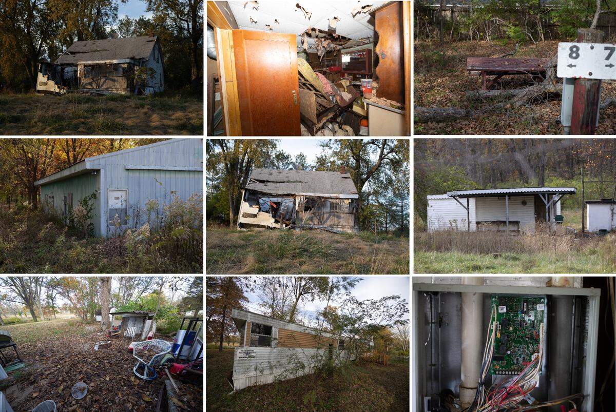 George E. Hilgard American Legion Post 58 in rural Freeburg has a myriad of problems, including derelict buildings that have been ransacked by squatters. The former campground is full of damaged picnic tables and electric hookup boxes, top row right.