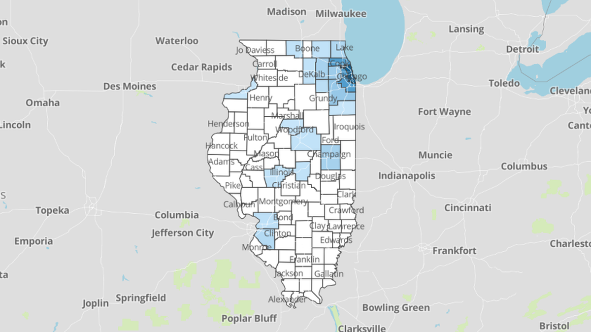 Here are the counties where IDPH has reported at least one monkeypox case as of Aug. 29.