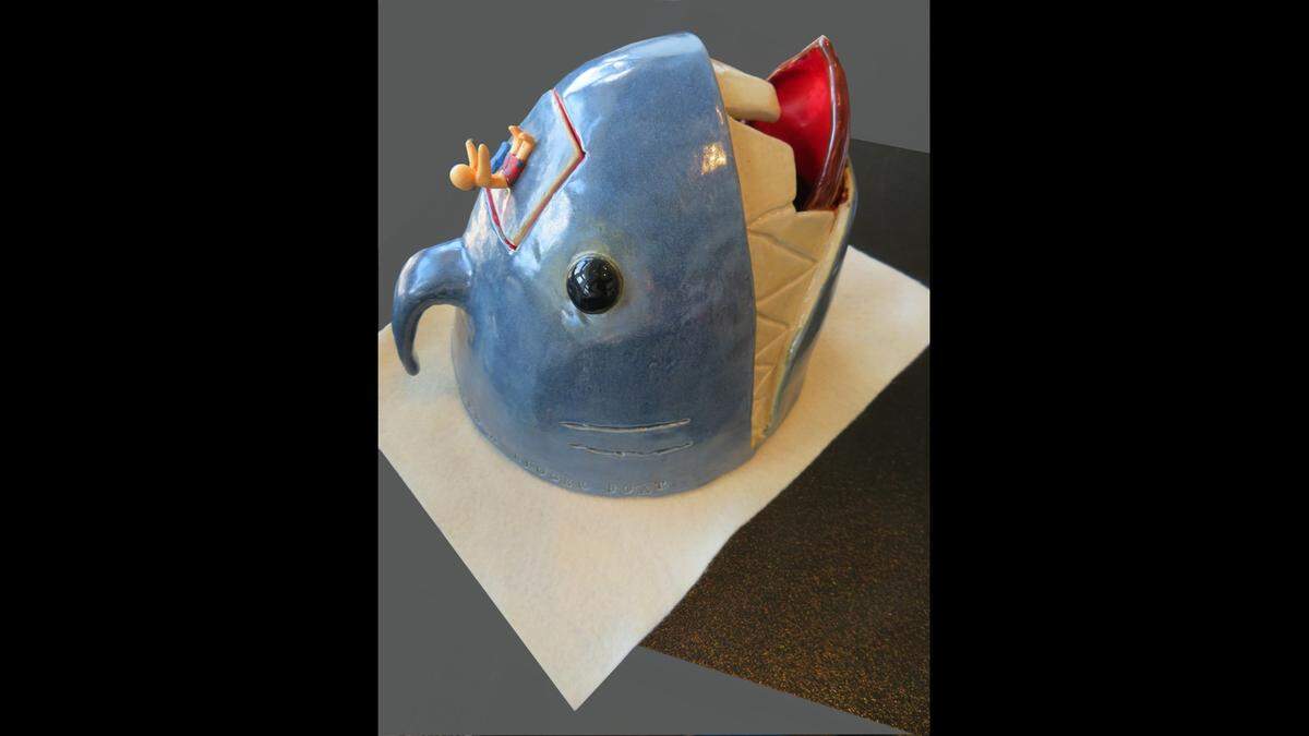 Blaze Simmons of Belleville East won an Award of Merit and the George Gasparich Ceramic Award for the ceramic artwork “Bigger Boat” at Belleville’s 2024 Art on the Square.