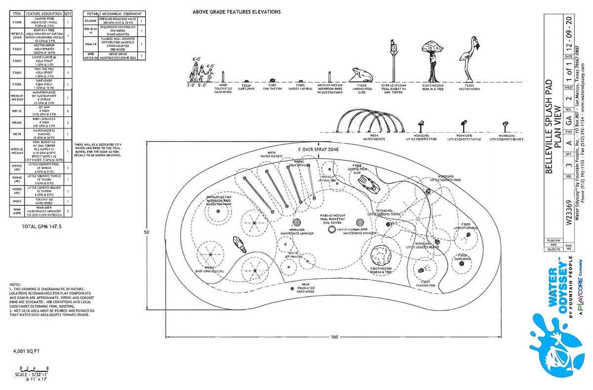 This diagram shows the layout of the Water Odyssey splash pad that’s being installed at Bicentennial Park in Belleville.