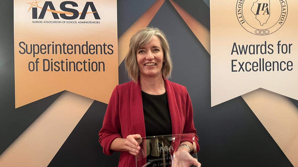 Carrie Hruby, superintendent of O’Fallon School District 90, was presented with the Illinois Association of School Administrators’ 2025 Superintendent of Distinction award for the Southwestern region.