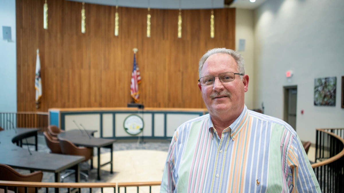Mark Eckert served 16 years and four months as mayor of Belleville. He’s shown here in City Council chambers shortly after leaving office in 2021.