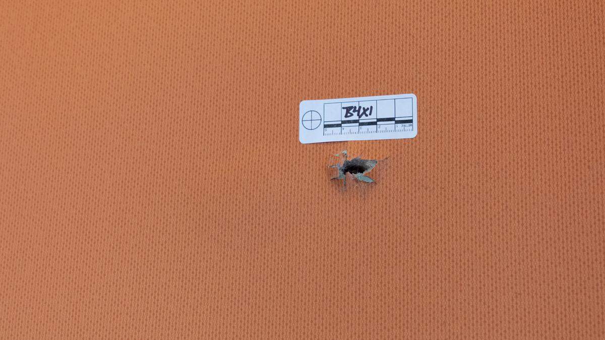 An apparent bullet hole in the wall in a McDonald’s restaurant in East St. Louis on Thursday, the day after a shooting in the restaurant.