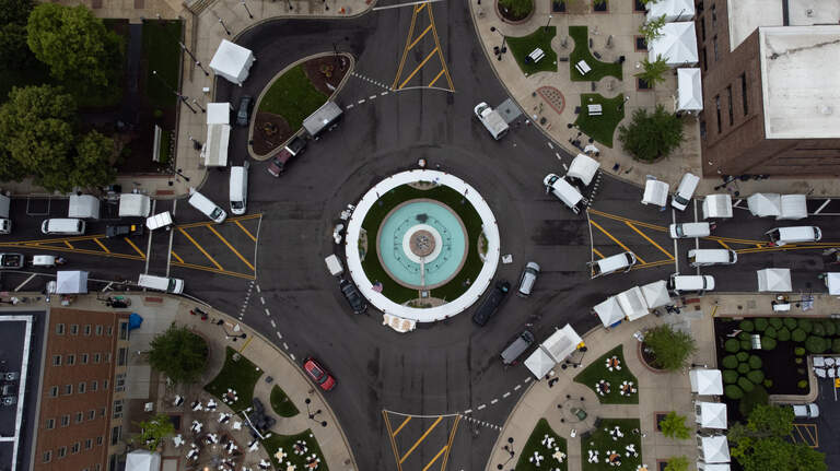 Driving around the traffic circle at Belleville’s iconic Public Square can be an adventure